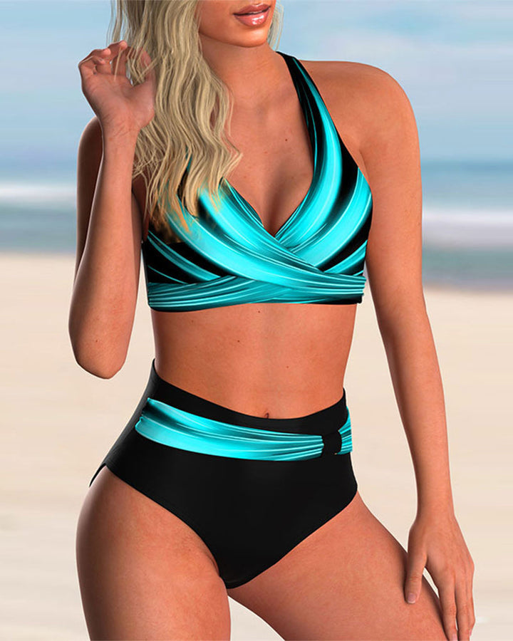 Liliana - Set Bikini cu Decolteu Încrucișat și Imprimare