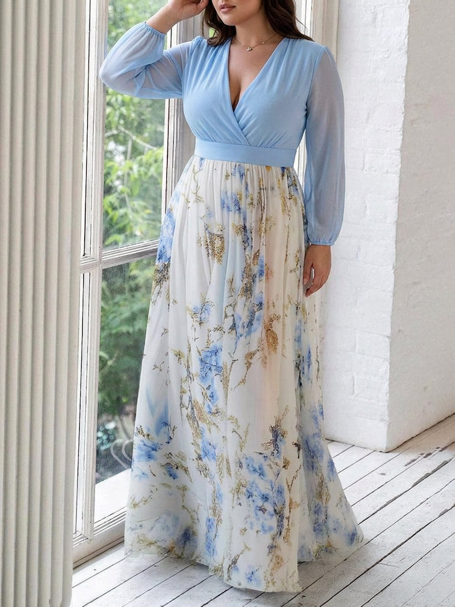 Madeleine | Rochie Maxi cu Imprimare Florală și Decupaj în V