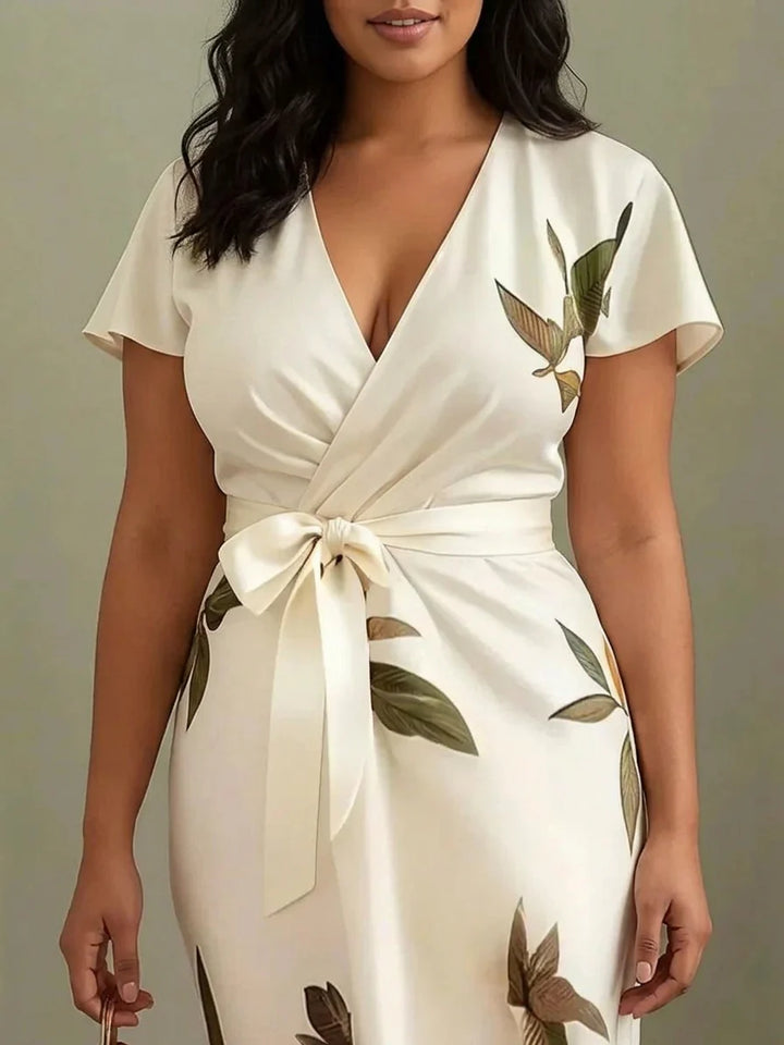 Judy | Rochie midi din satin cu mânecă scurtă, albă