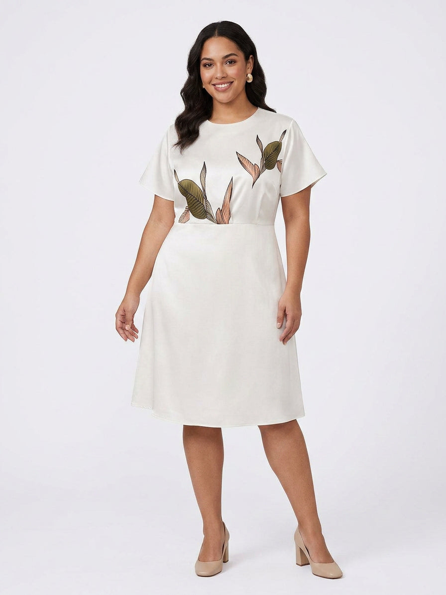 Judy | Rochie midi din satin cu mânecă scurtă, albă