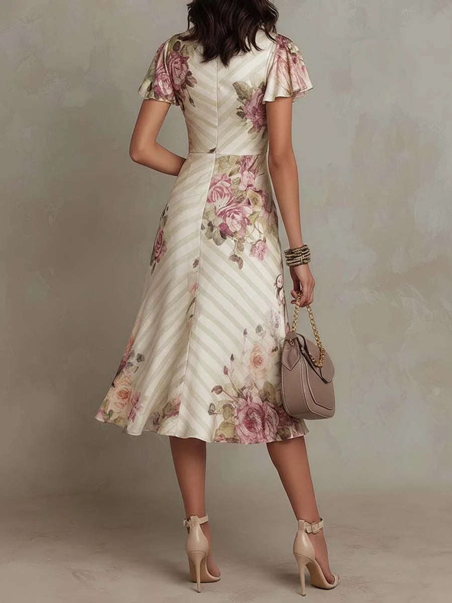 Alba - Rochie midi din satin floral elegant retro
