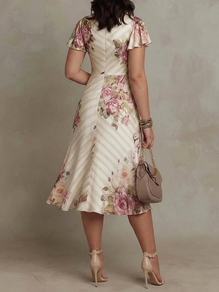 Margaret | Rochie Midi Satin Floral Vintage