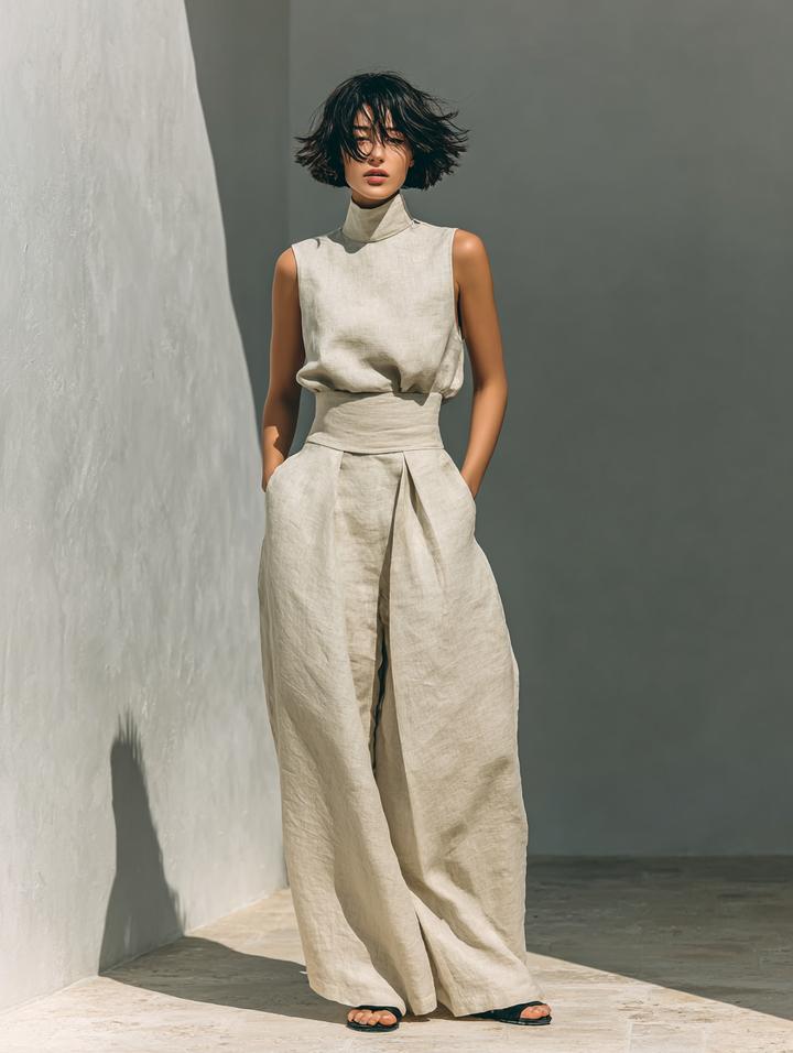 Maria - Compleu din top și pantaloni largi din bumbac și in minimalist pentru femei