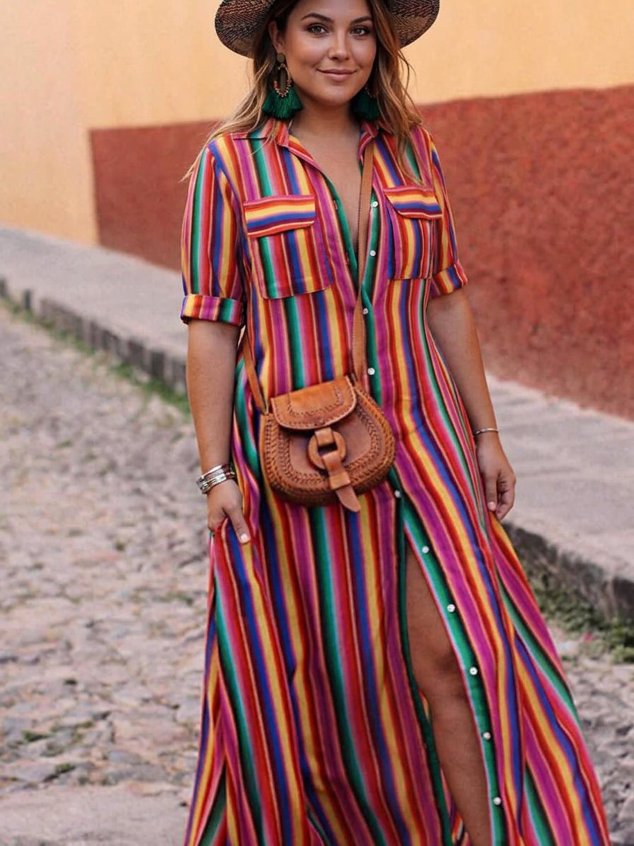 Nancy | Fustă maxi imprimată cu dungi casual de vară