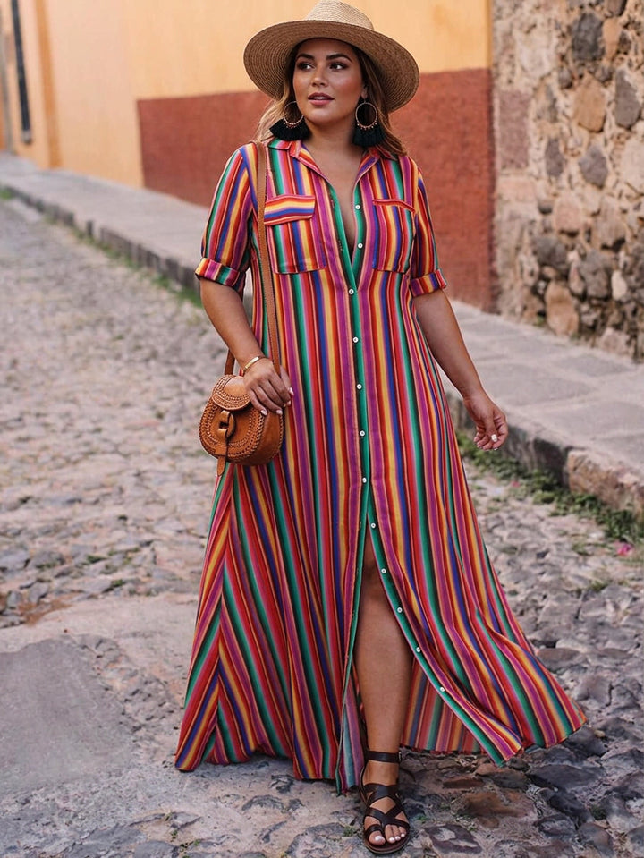 Nancy | Fustă maxi imprimată cu dungi casual de vară
