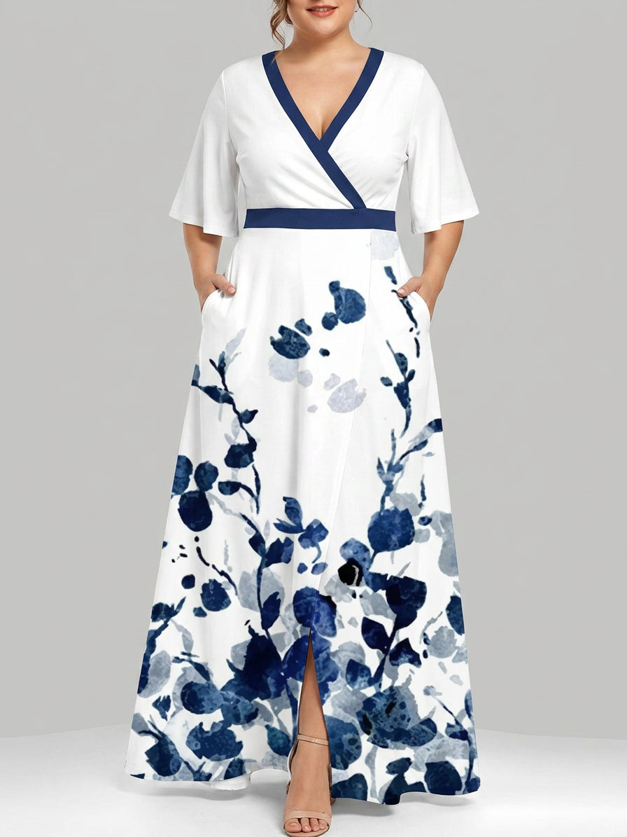 Lea | Rochie Maxi Elegantă cu Mâneci Medii Glam de Litoral