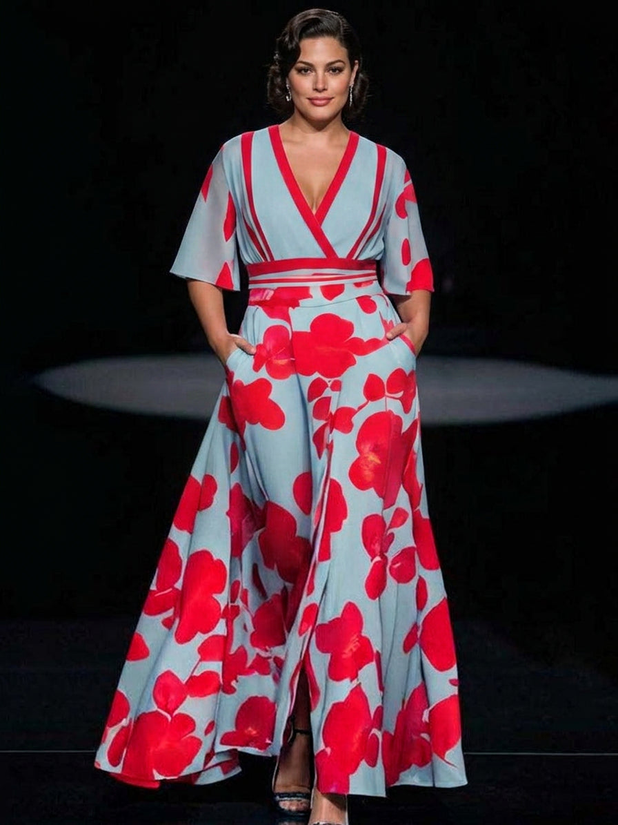 Lea | Rochie Maxi Elegantă cu Mâneci Medii Glam de Litoral