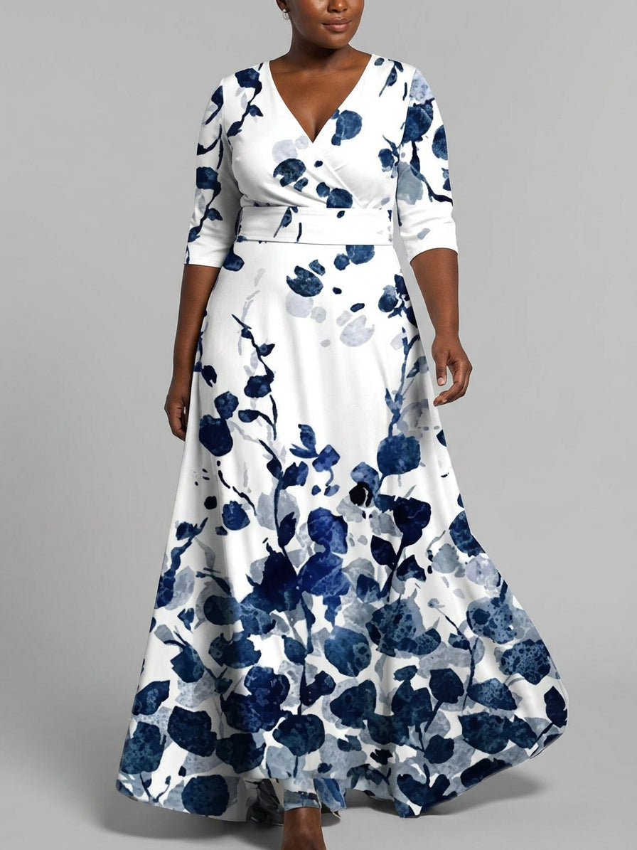 Lea | Rochie Maxi Elegantă cu Mâneci Medii Glam de Litoral