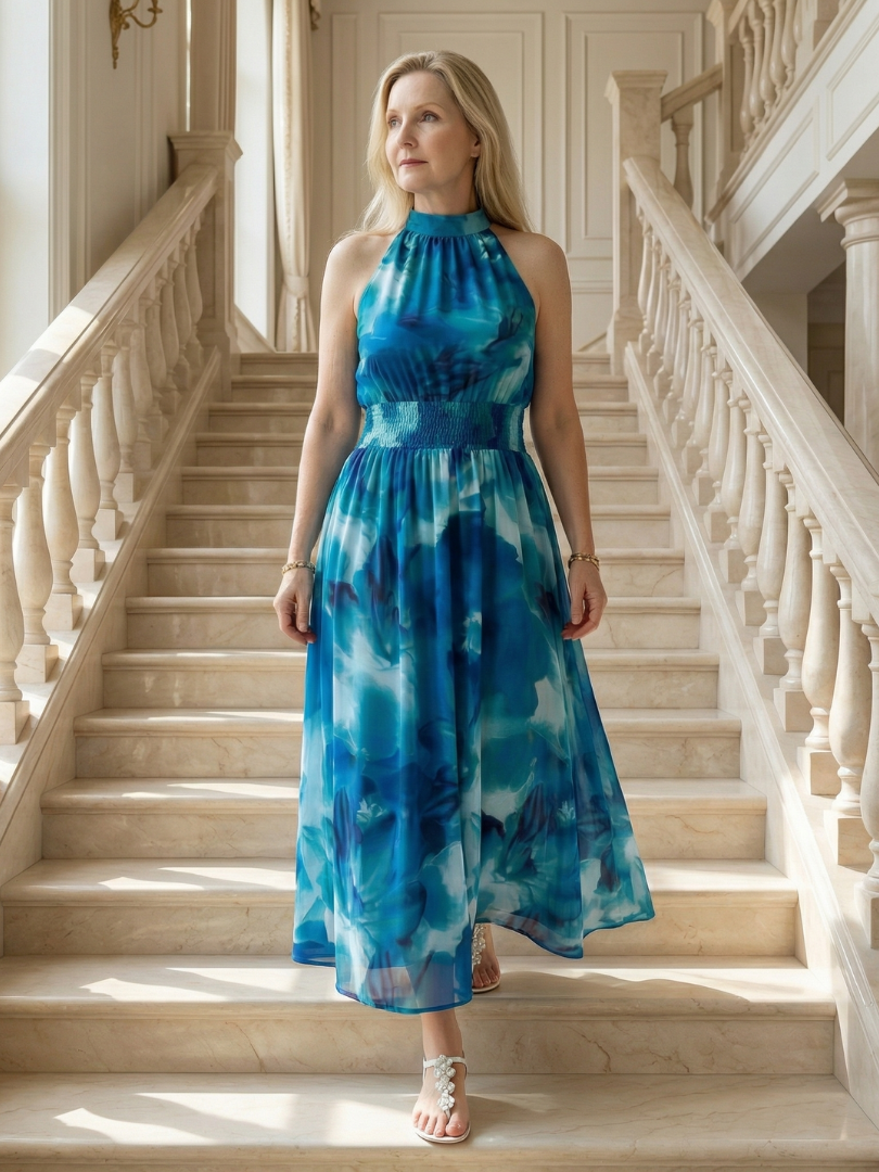 Sylin | Rochie Midi cu Guler în Stil Halter