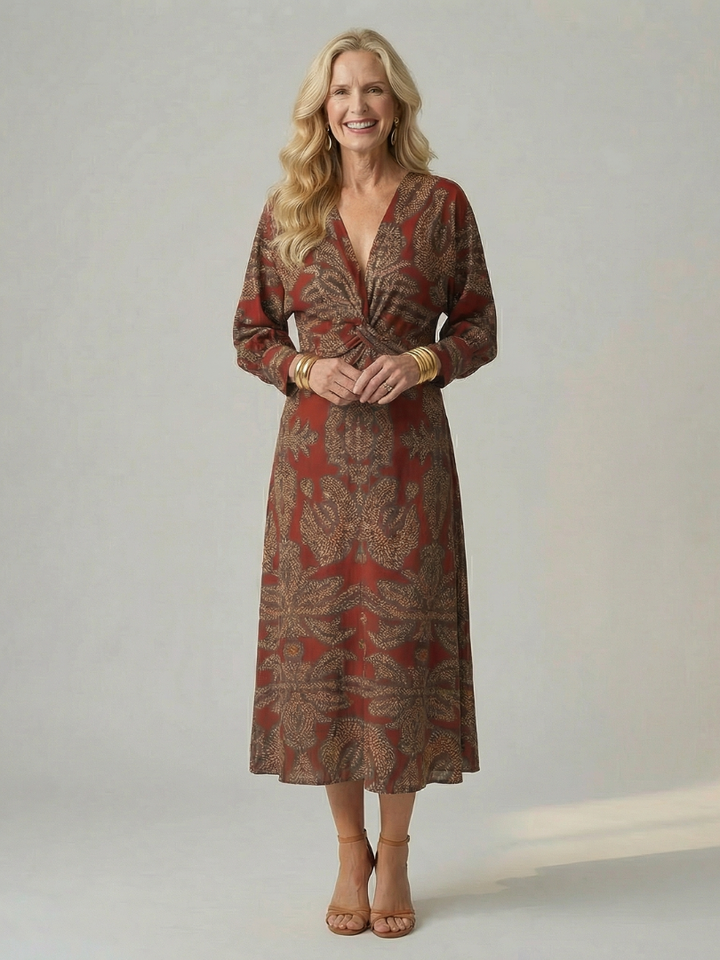 Lune | Rochie Midi cu Mâneci Lungi și Înfășurare Naturală