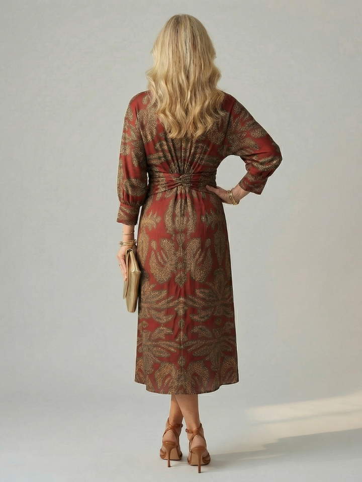 Lune | Rochie Midi cu Mâneci Lungi și Înfășurare Naturală