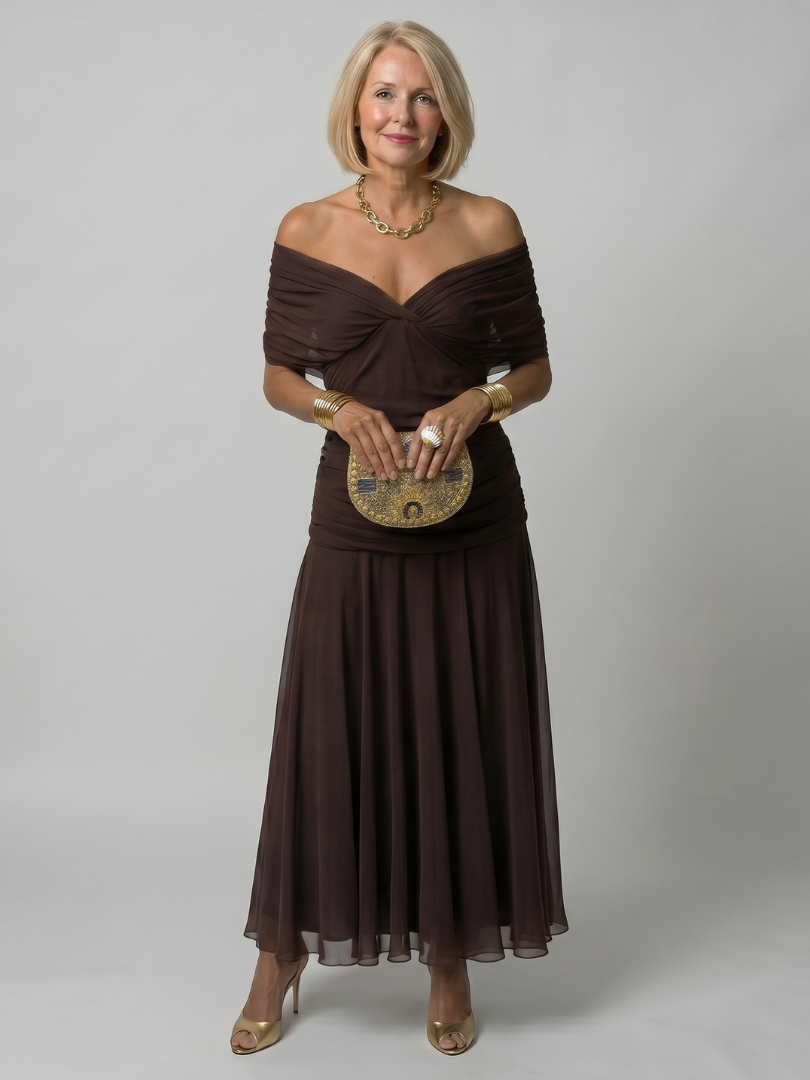 Calen | Rochie Midi cu Umeri Descoperiți