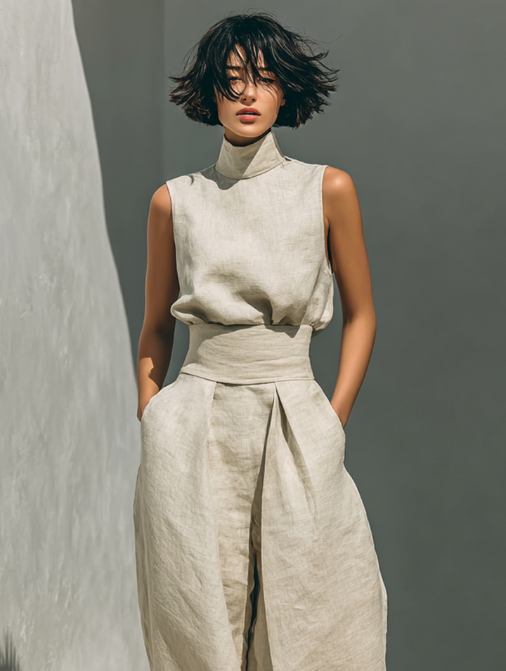 Maria - Compleu din top și pantaloni largi din bumbac și in minimalist pentru femei