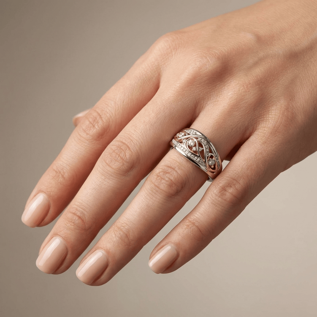 RING VINTAGE DIN AUR ROSE ARGINTIU, CU DOUĂ NUANȚE