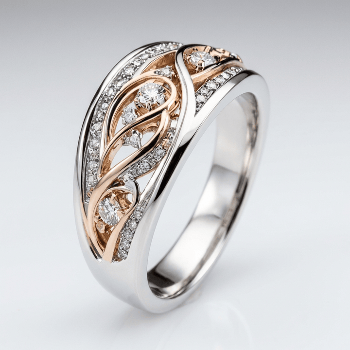 RING VINTAGE DIN AUR ROSE ARGINTIU, CU DOUĂ NUANȚE