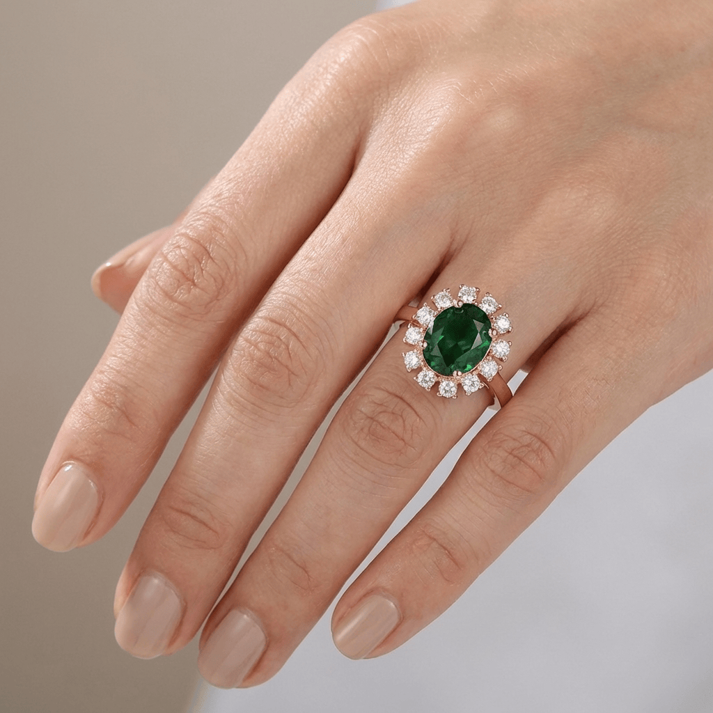 INELE HALO CU DIAMANT EMERALD ÎN AUR ROSE - (REGLABIL)