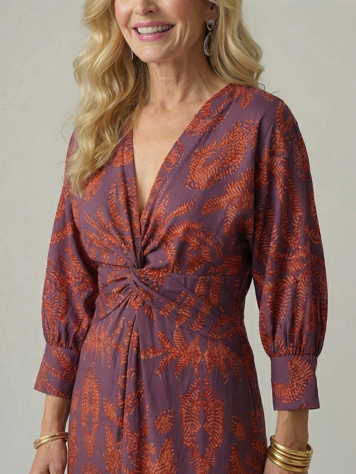 Lune | Rochie Midi cu Mâneci Lungi și Înfășurare Naturală