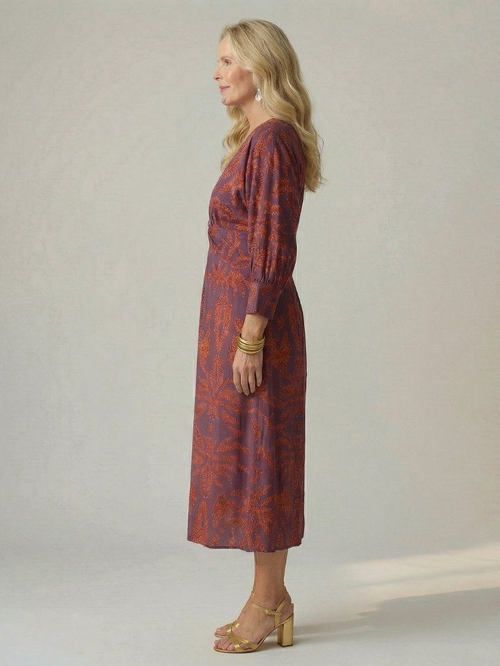 Lune | Rochie Midi cu Mâneci Lungi și Înfășurare Naturală