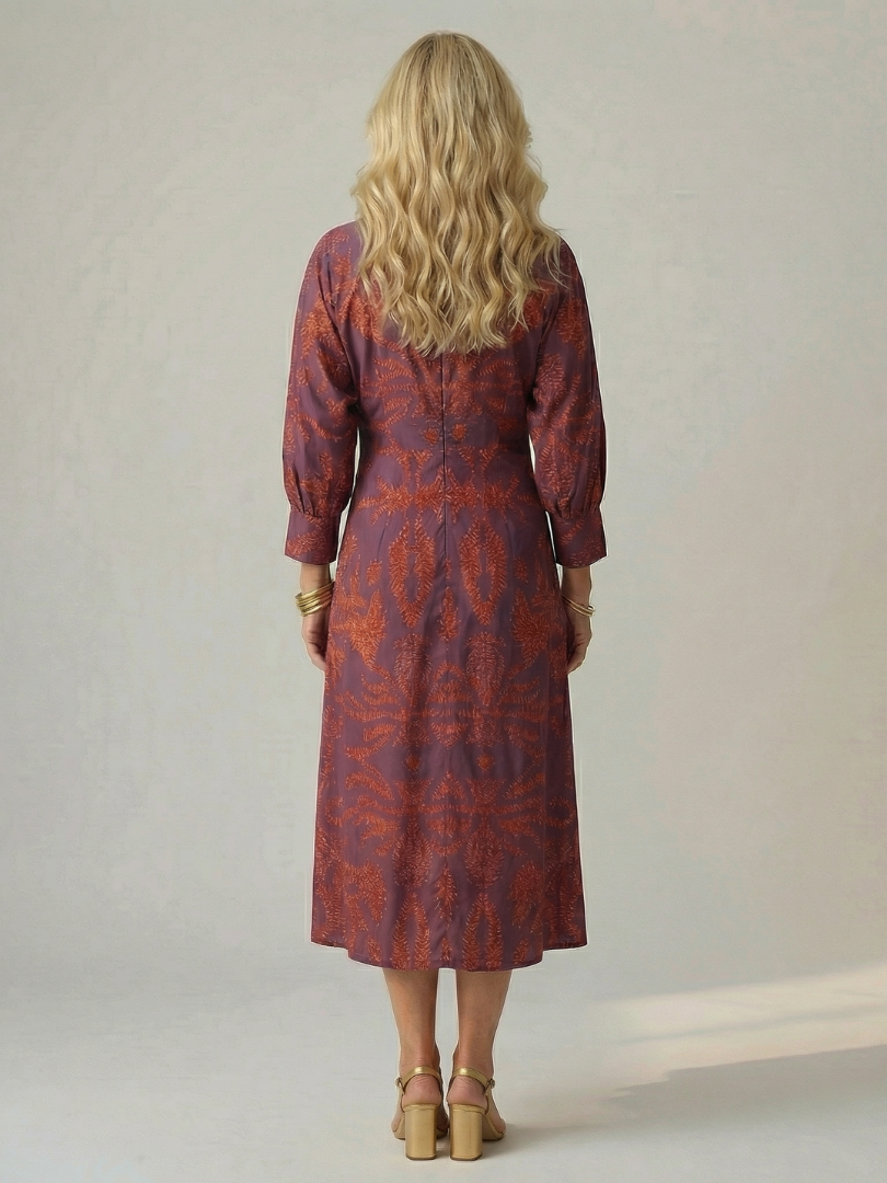 Lune | Rochie Midi cu Mâneci Lungi și Înfășurare Naturală