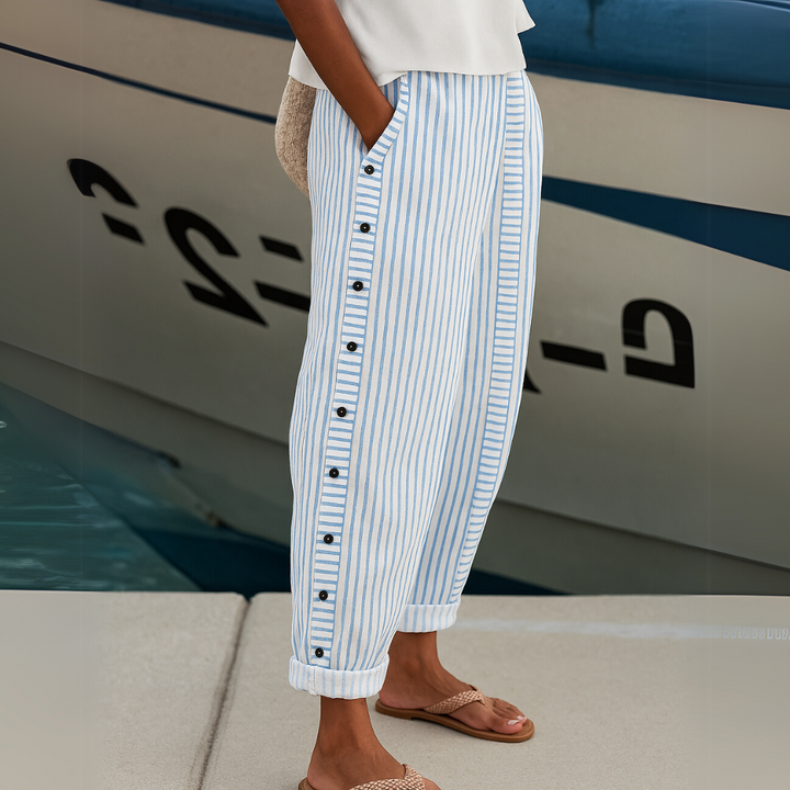Caitlin | Pantaloni Eleganți cu Dungi și Nasturi