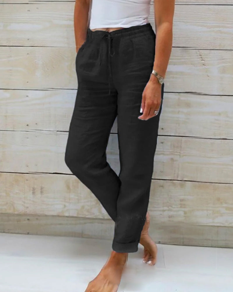 Allison - Pantalon din Bumbac și In de Lux