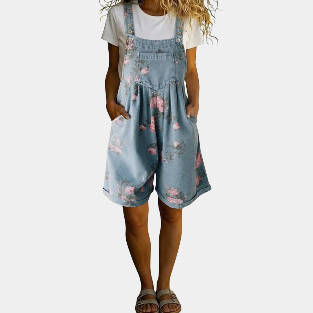 Judy | Salopetă Florală din Denim cu Aspect Vintage și Bumbac Moale