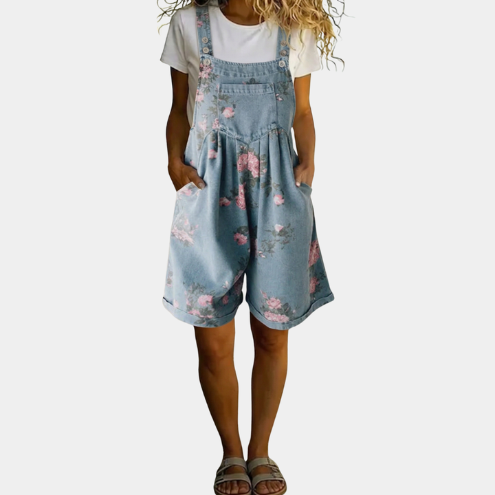 Judy | Salopetă Florală din Denim cu Aspect Vintage și Bumbac Moale