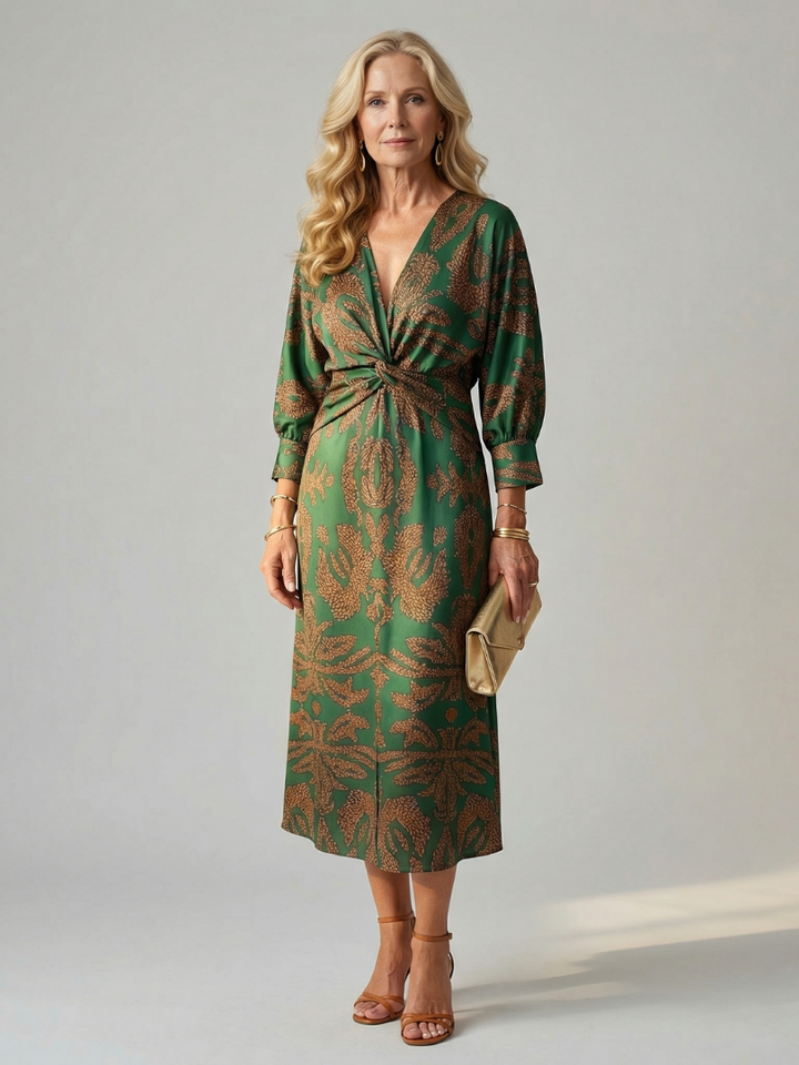 Lune | Rochie Midi cu Mâneci Lungi și Înfășurare Naturală