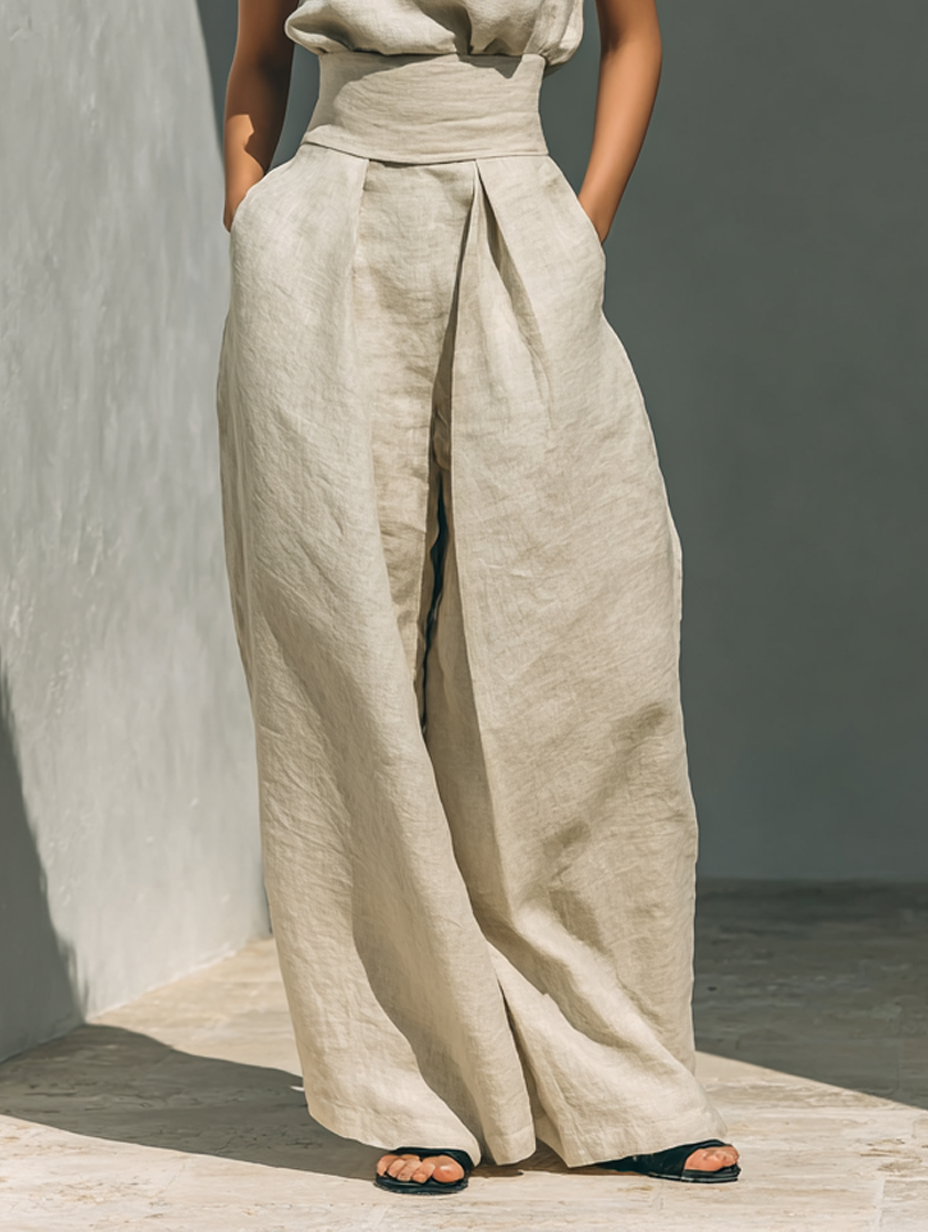 Maria - Compleu din top și pantaloni largi din bumbac și in minimalist pentru femei