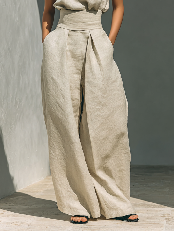 Maria - Compleu din top și pantaloni largi din bumbac și in minimalist pentru femei