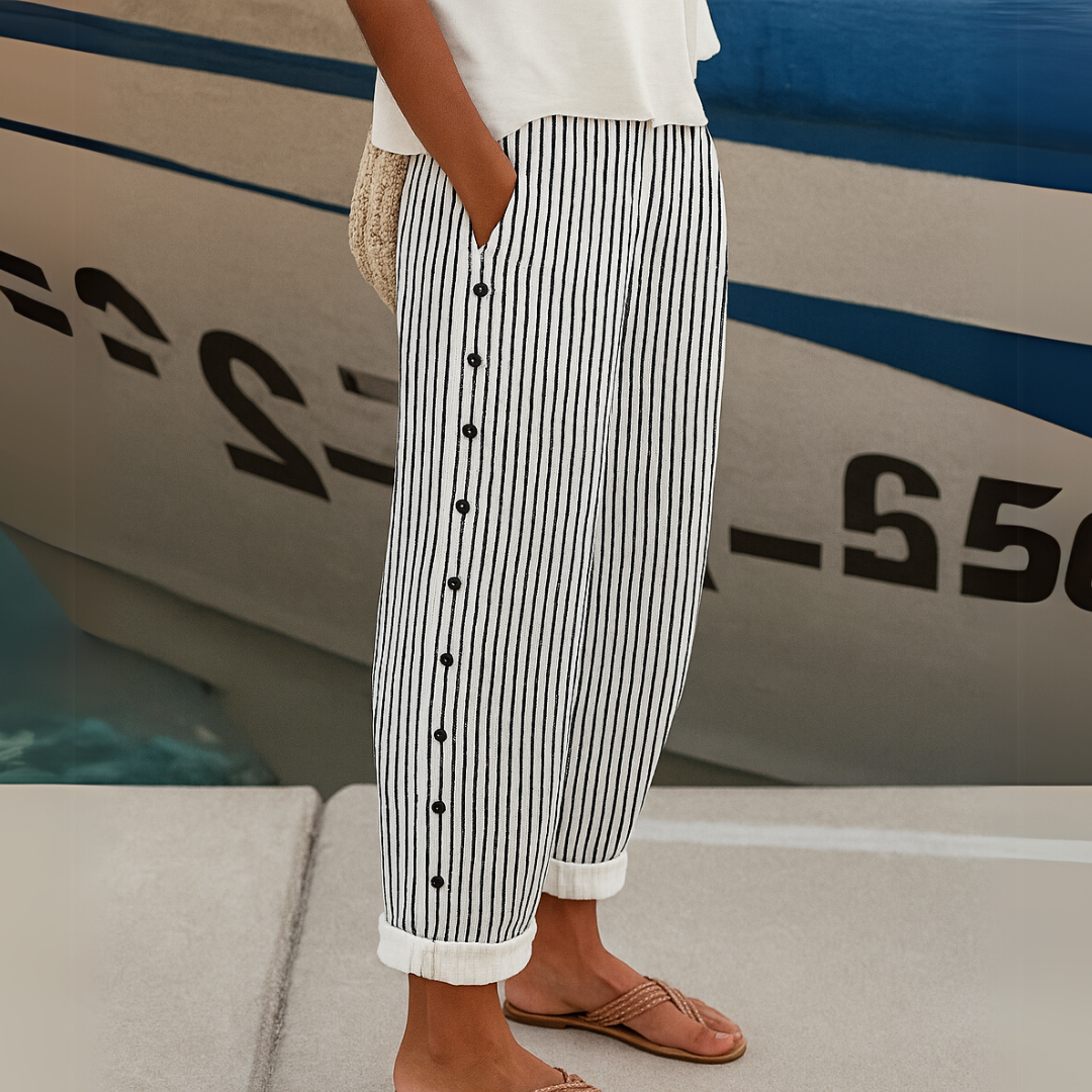 Caitlin | Pantalon Elegant cu Dungi și Butoni