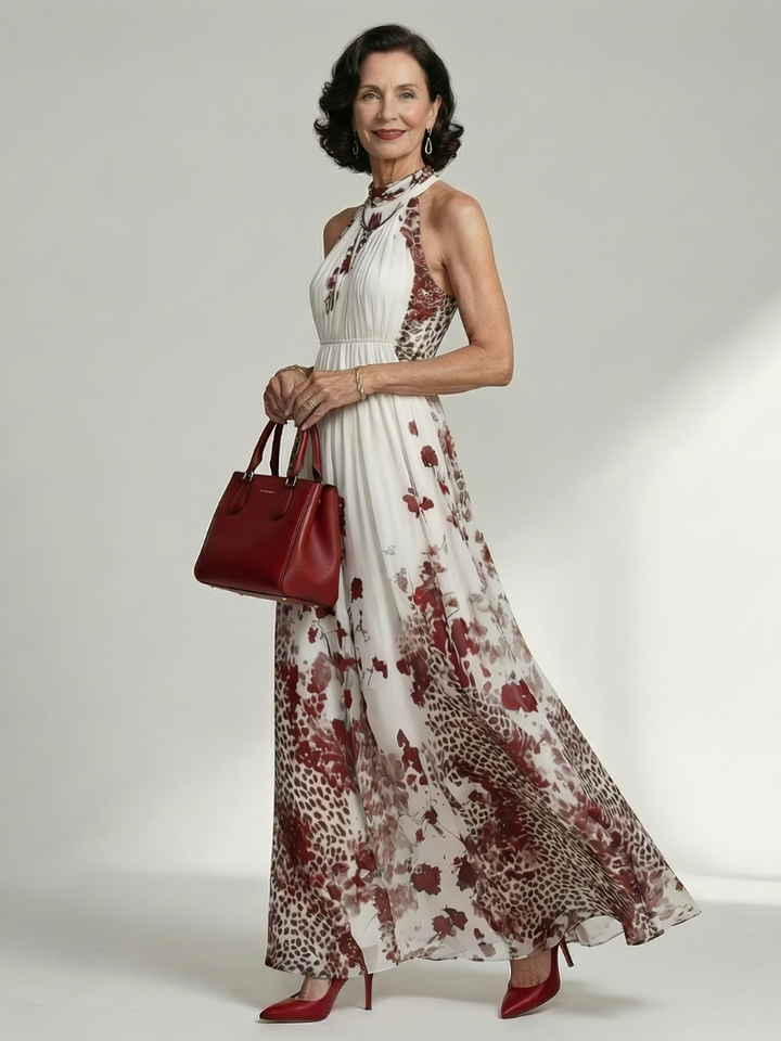Orlune | Rochie Maxi Albă Făcută în Plisare