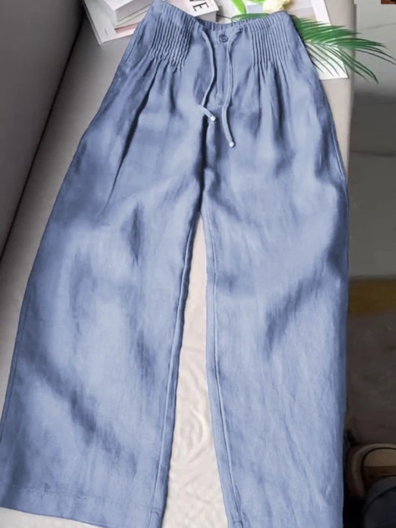 Camille | Pantalon larg din amestec de bumbac și in