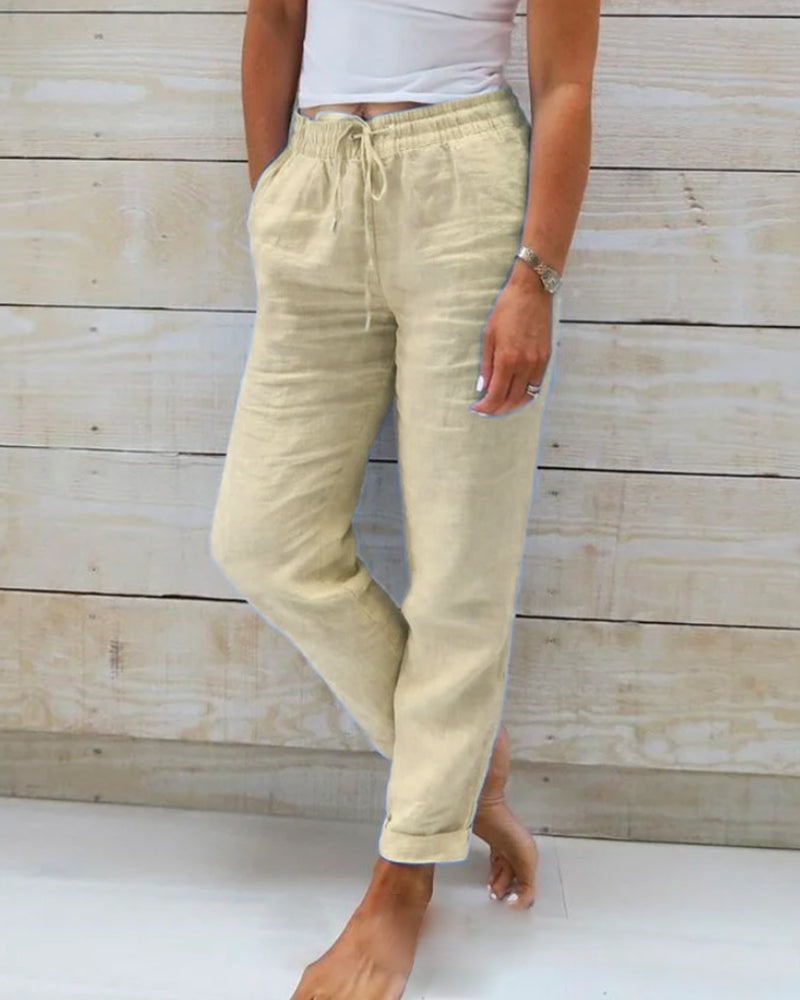 Allison - Pantalon din Bumbac și In de Lux