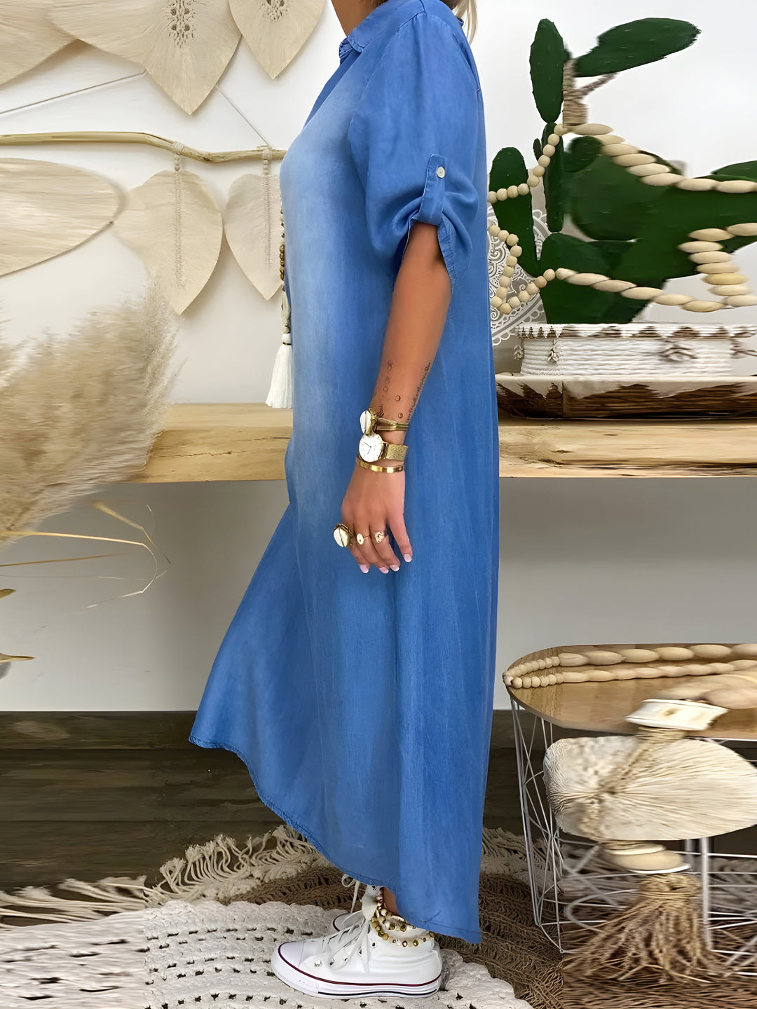 Devorah™ | Rochie Maxi Din Denim Chic