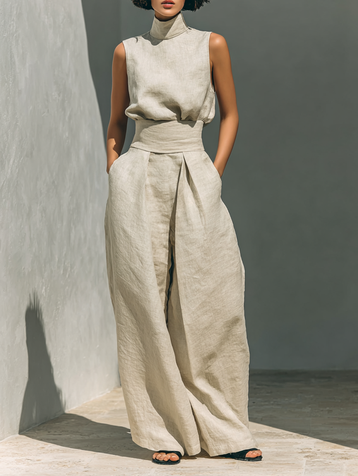 Maria - Compleu din top și pantaloni largi din bumbac și in minimalist pentru femei