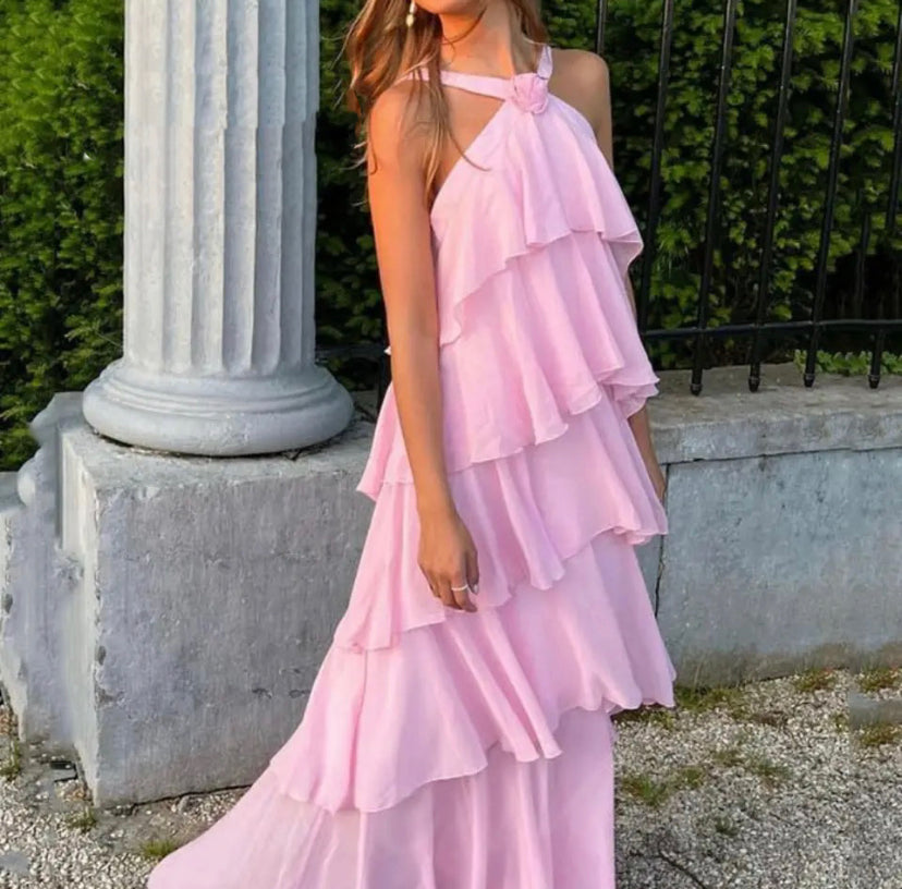 Ayelet™ | Rochie Maxi cu Umeri Decupați și Volane