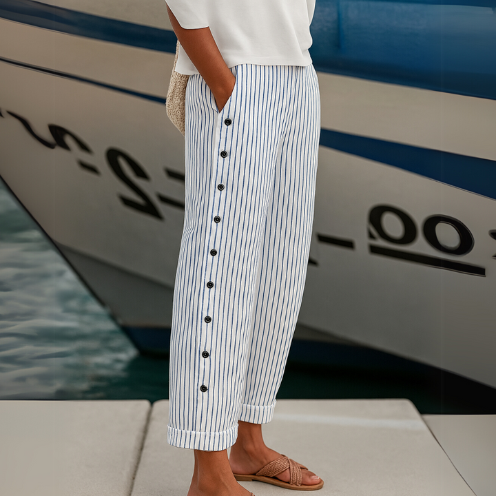 Caitlin | Pantalon Elegant cu Dungi și Butoni