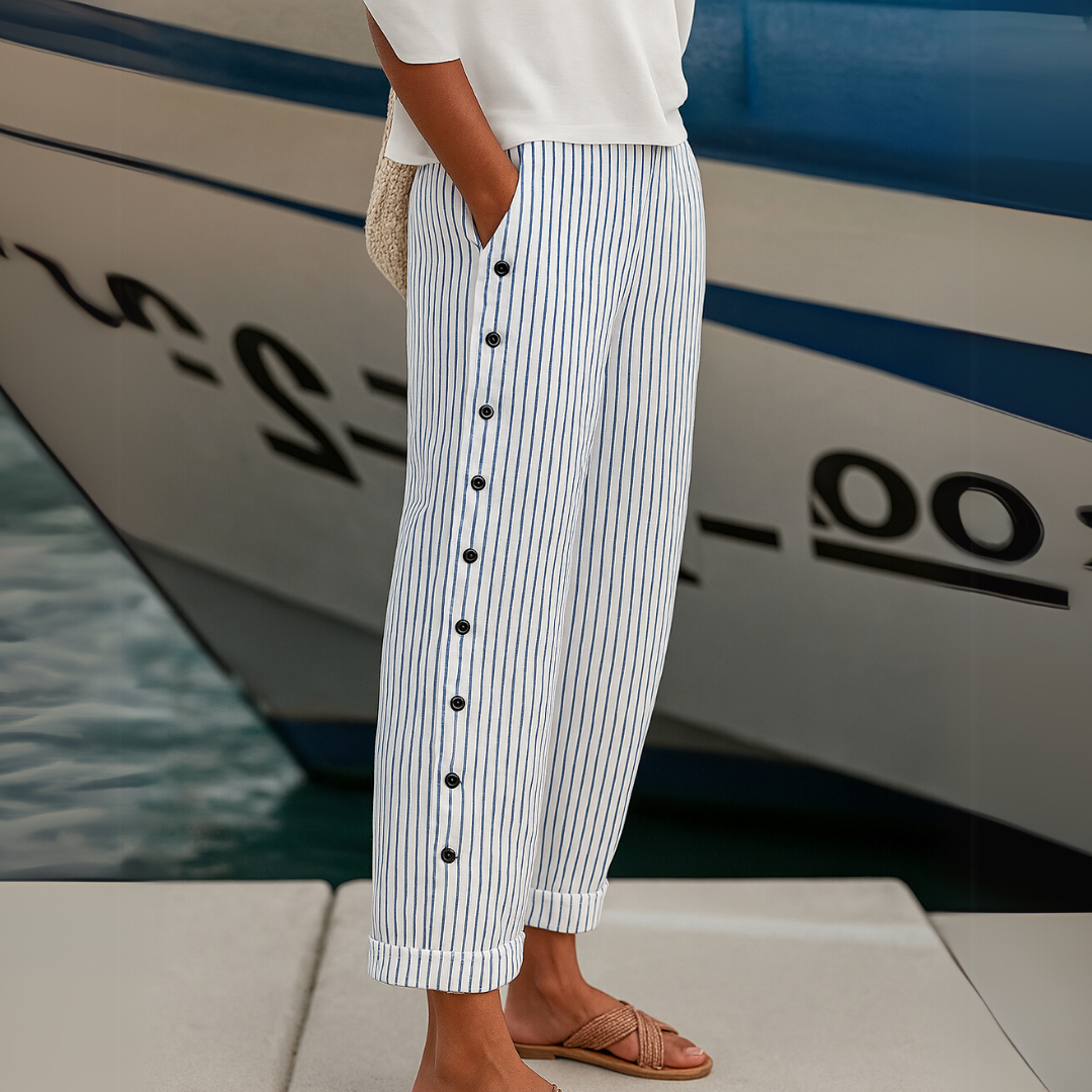 Caitlin | Pantaloni Eleganți cu Dungi și Nasturi