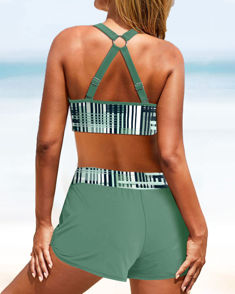Janette - Bikini cu talie înaltă cu dungi
