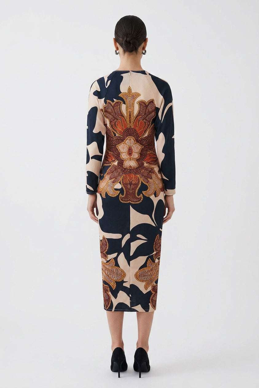 Eva | Rochie Midi Dolman cu Print Unic Sun Escape