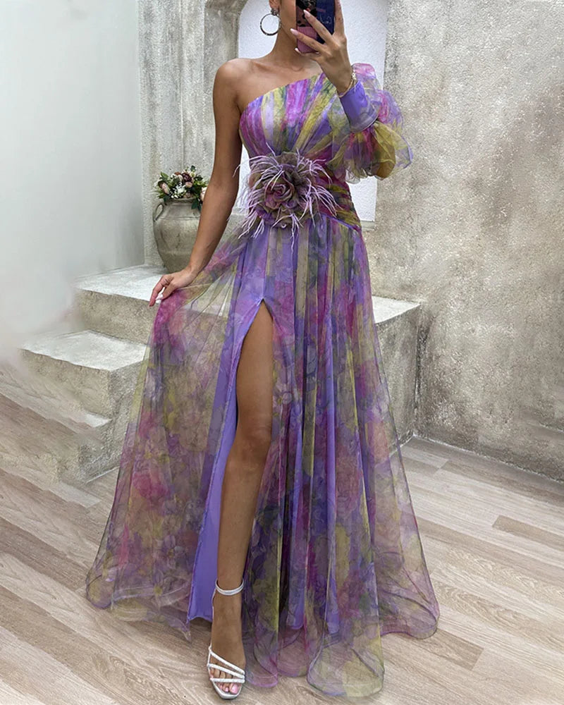 Orit™ | Rochie asimetrică cu un mânecă și fante