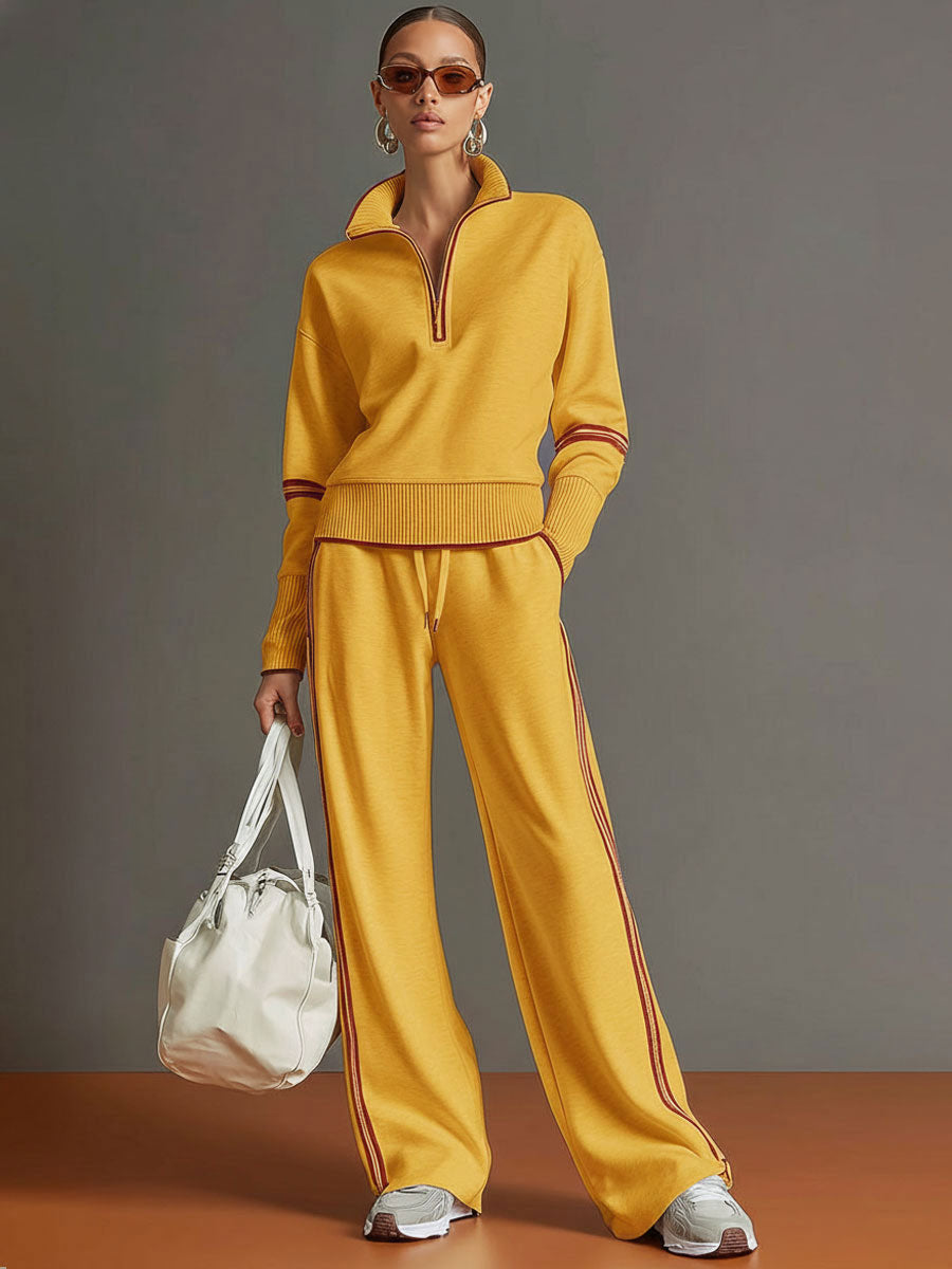 Priscilla - Compleu Sportiv Elegant cu Pulover cu Fermuar Pe Jumătate