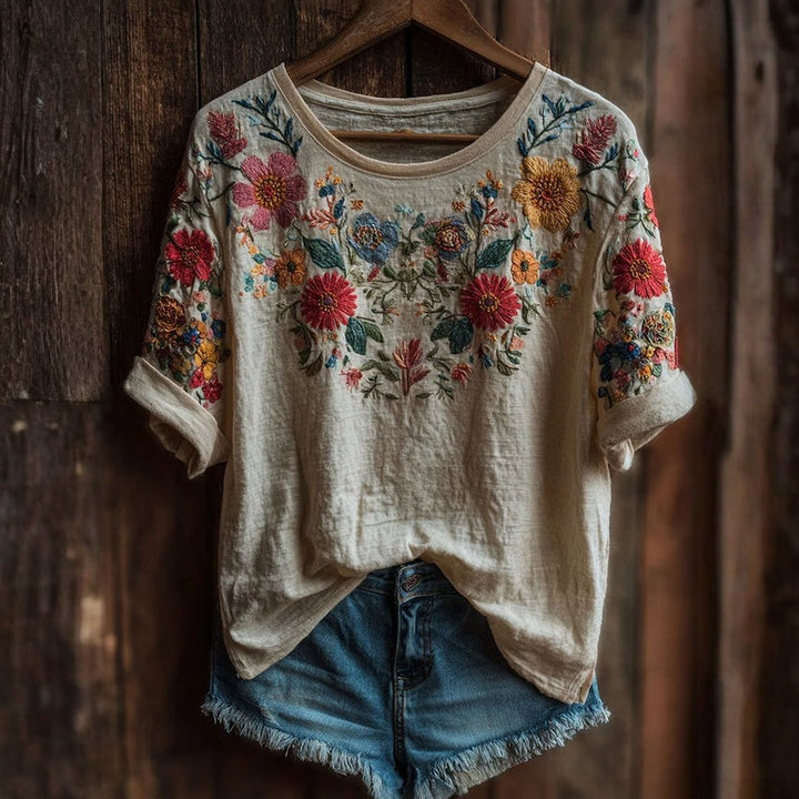 Tricou Cu Imprimare Florală Vintage
