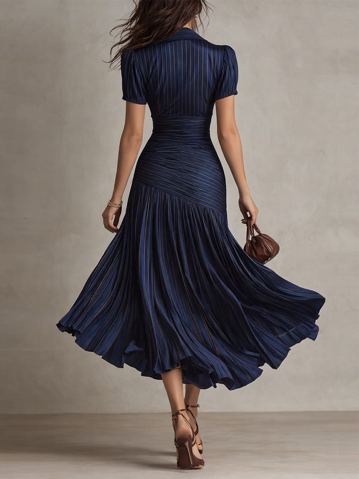 Adriana - Rochie midi din satin cu dungi retro