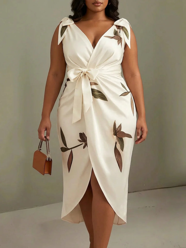 Judy | Rochie midi din satin cu mânecă scurtă, albă