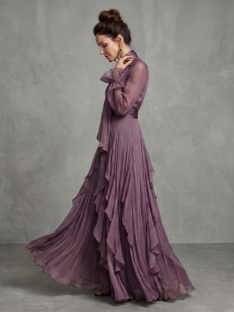 Demetria | Rochie Maxi cu Guler Legat și Volane