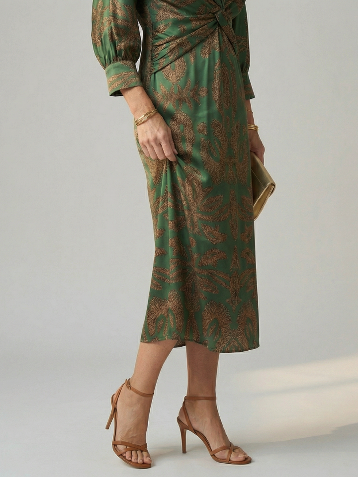 Lune | Rochie Midi cu Mâneci Lungi și Înfășurare Naturală