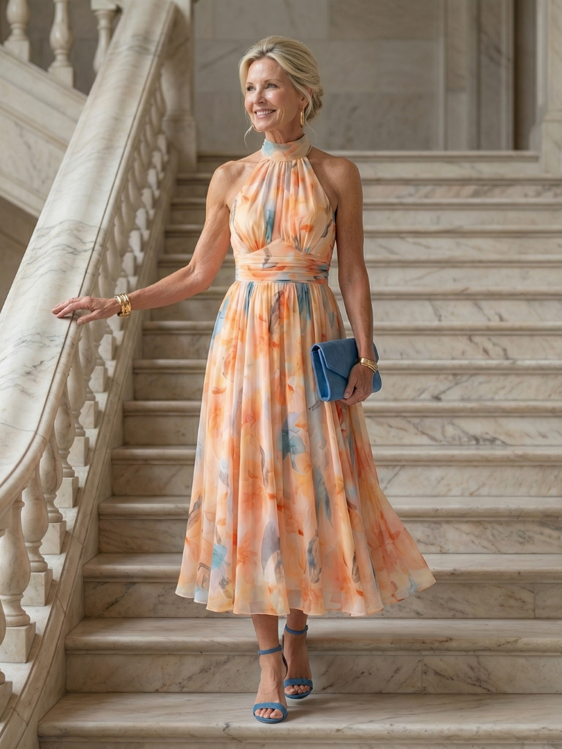 Elin | Rochie Midi cu Guler Halter
