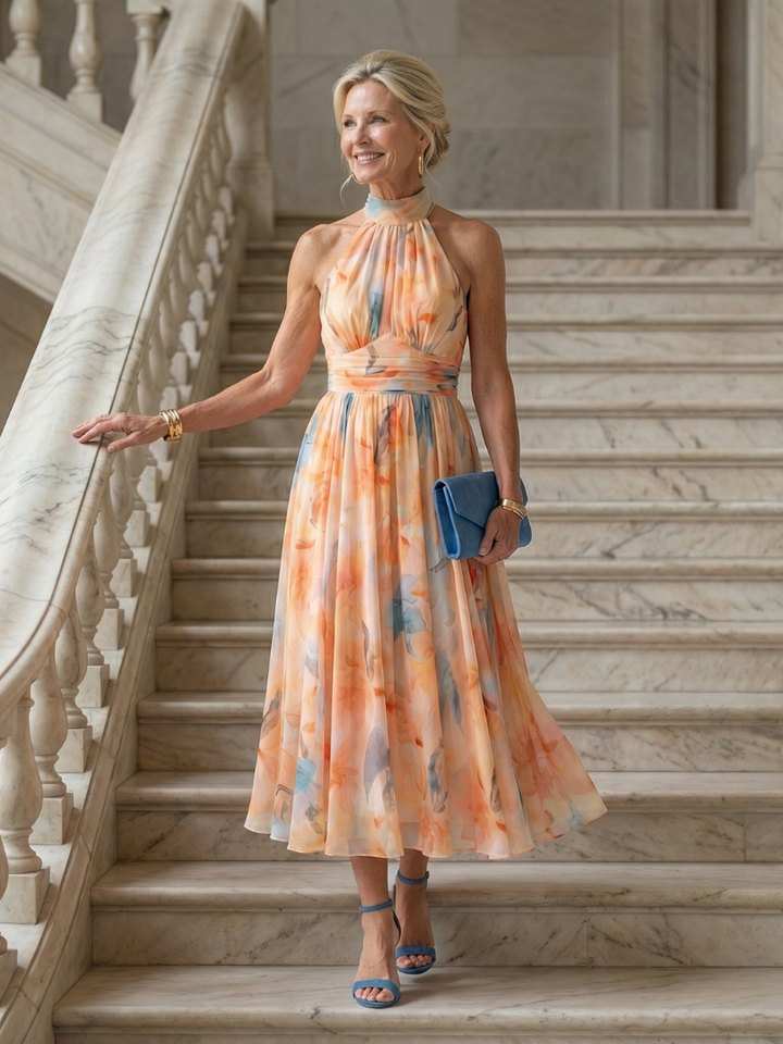 Elin | Rochie Midi cu Guler Halter